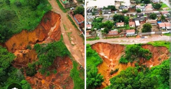 Atingida pelas chuvas, Planaltina de Goiás sofre também com voçoroca na zona urbana